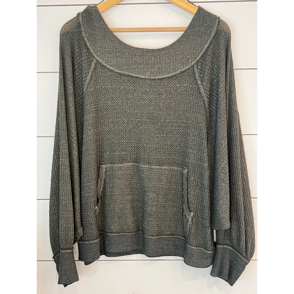 We The Free Free People Green Waffle Knit Thermal Top boho Medium